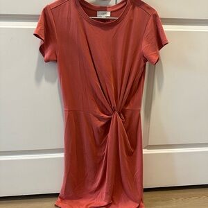LOFT Coral Twist-Front Short Sleeve Midi Dress